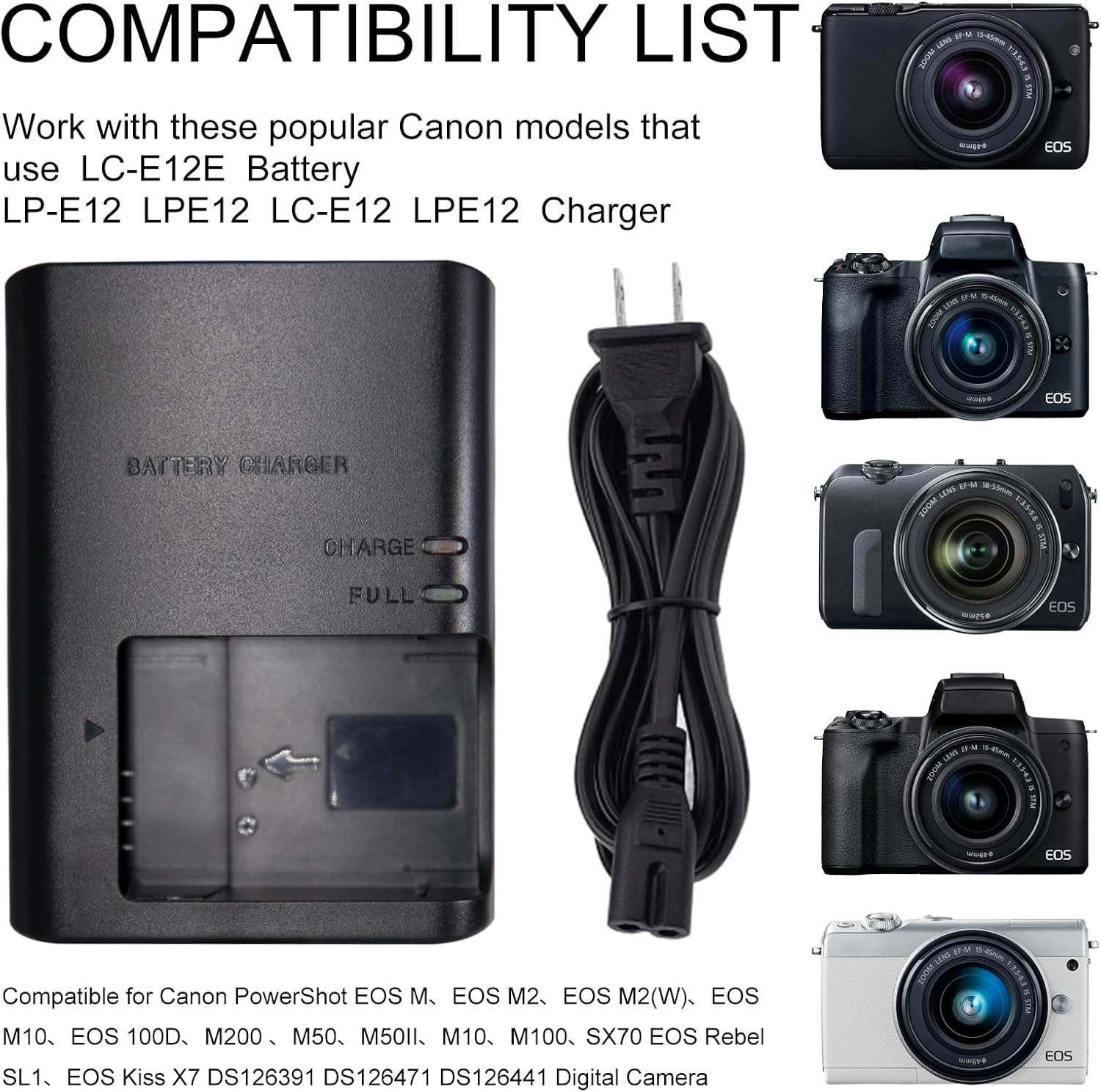 Cargador Cámara Canon LP-E12 para M50/M200/SL1/SX70/100D/M2/X7